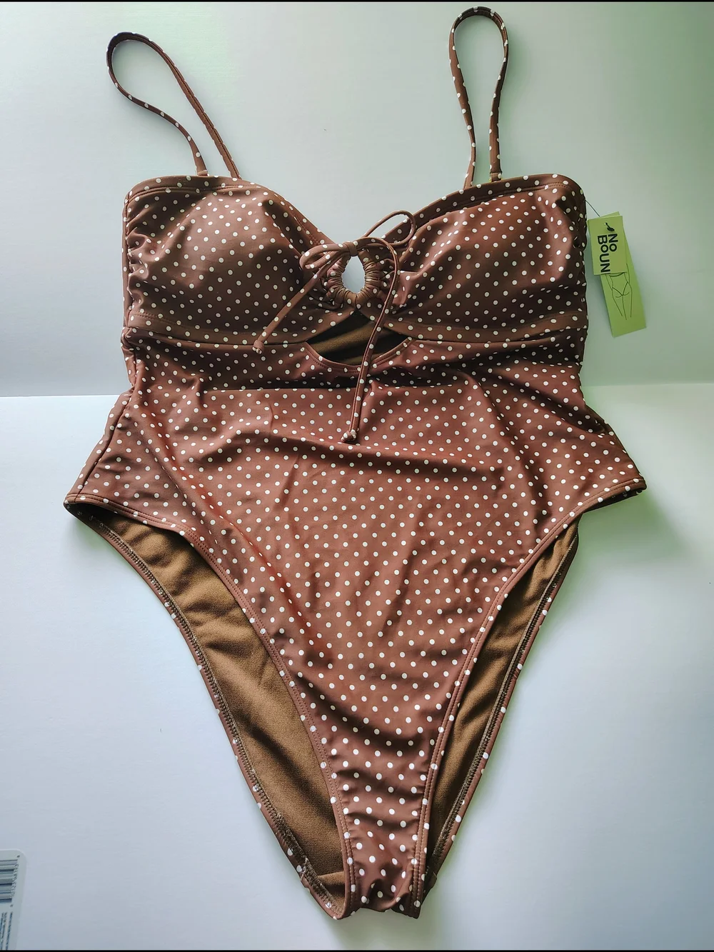 NWT No Boundaries Women's XXL (20) Brown Polka Dot High Leg Cutout One-Piece Swi